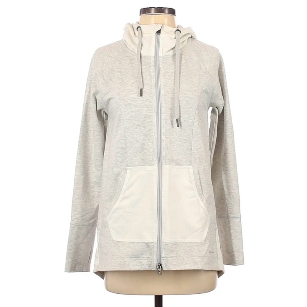 Eddie Bauer Zip Hooded Sweatshirt/Jacket Light‎ Gray & White High Low Hem Sz M
